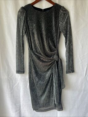 Tommy Hilfiger Metallic Black & Silver Knotted Waist Party Dress Size 4